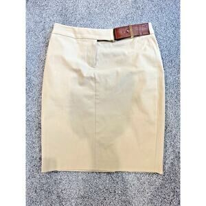 Brooks Brothers tan straight women's A-line Midi Skirt style buckle 4